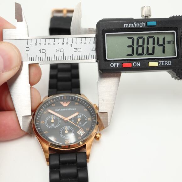 Emporio Armani Unisex Tazio Chronograph 38mm Watch Black Silicone w New Battery - Picture 2 of 16